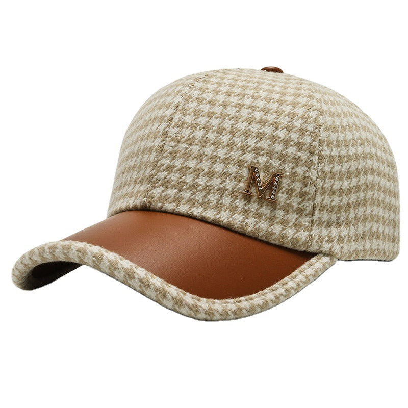 Letter Appliques Houndstooth Cap