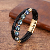 Mixed Stone Double Leather Bracelet
