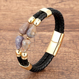 Braided Double Water Drop Stone Leather Bracelet