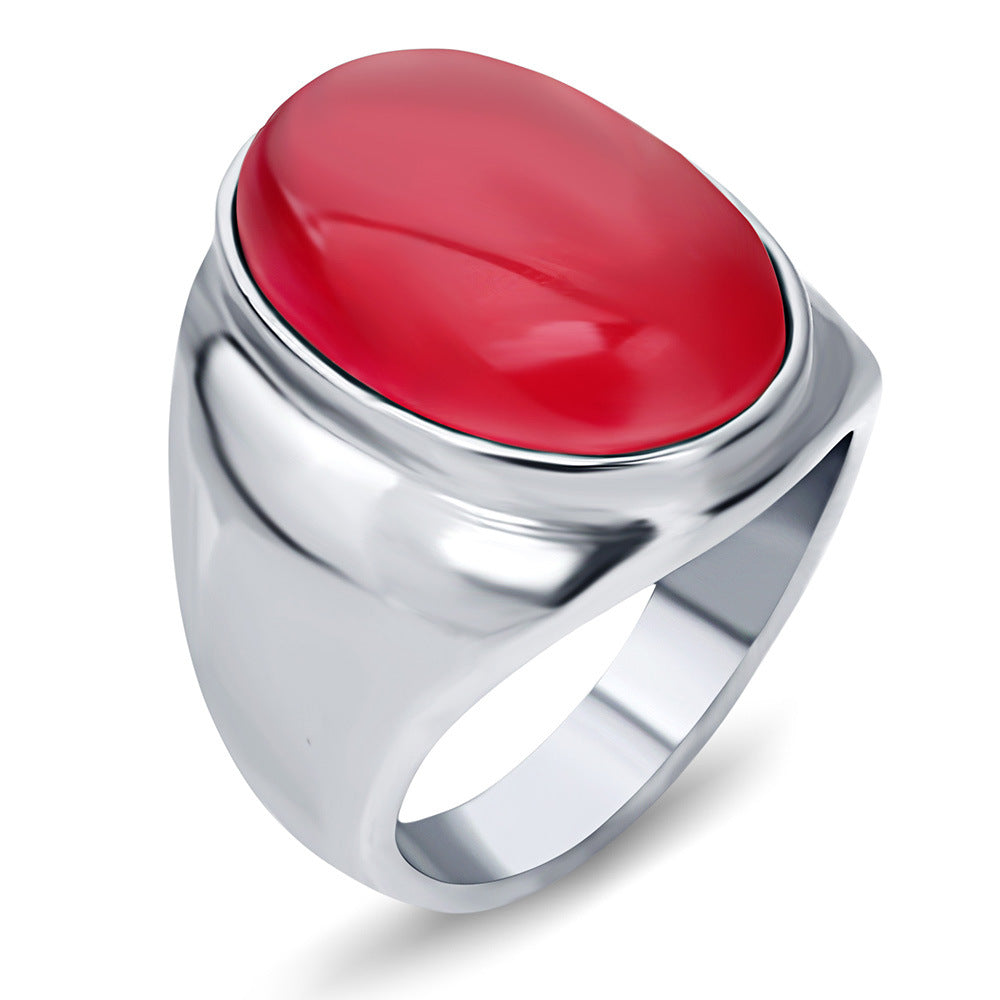 Retro Gemstone Men's Titanium Steel Ring