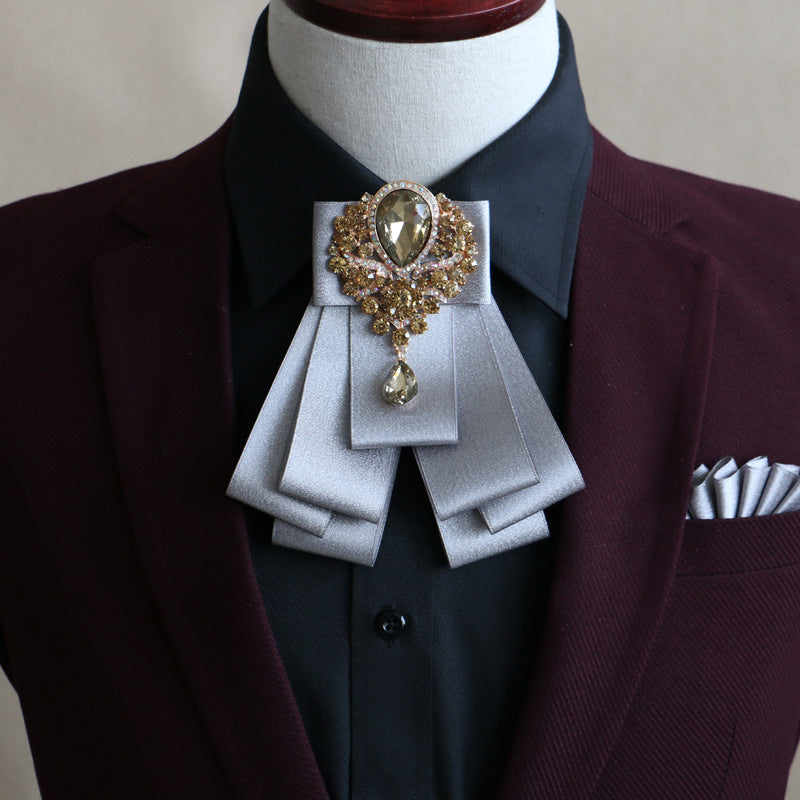 Metal And Rhinestone Decorated Solid Ribbon Tie