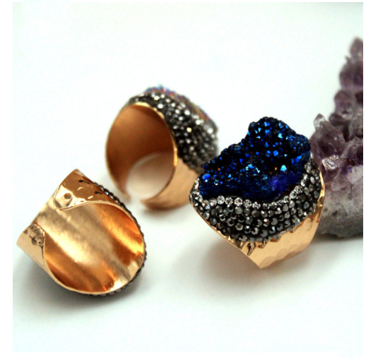 Colorful Agate Crystal Bud Stone Ring