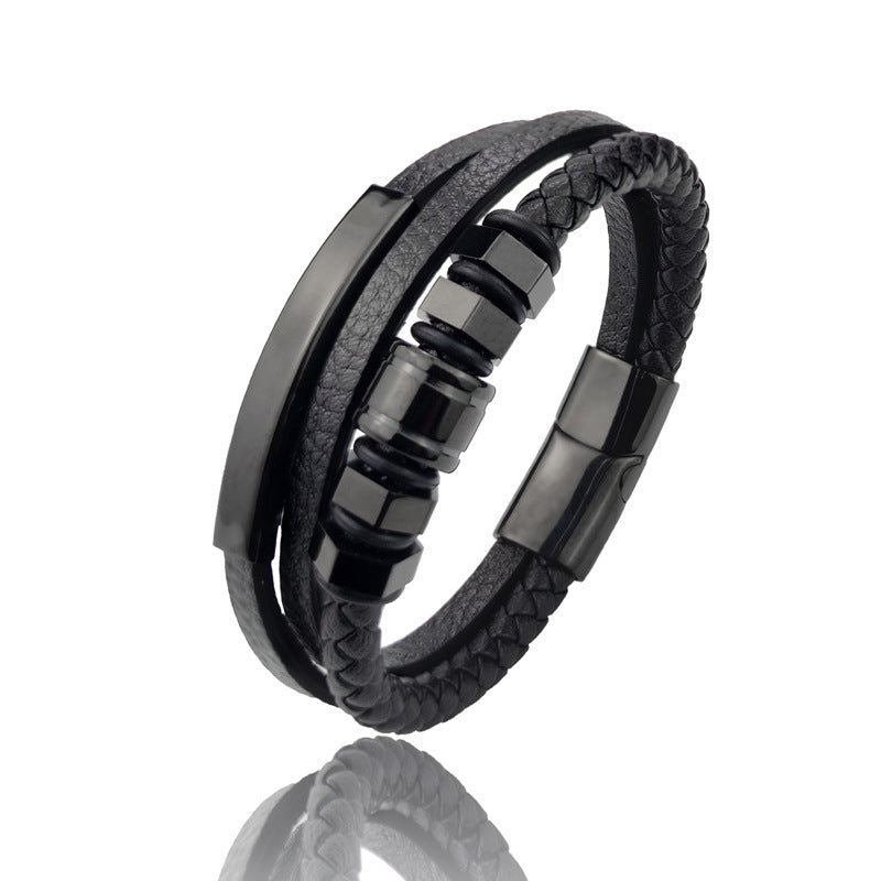 Multi Strap Leather Cord Bracelet