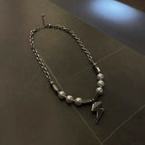 Faux Pearl Mosaic Lightning Pendant Necklace