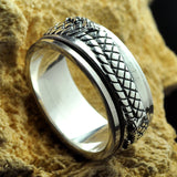 Ancient Dragon Carved Silver Ring