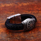 Viking Carved Titanium Steel Leather Bracelet