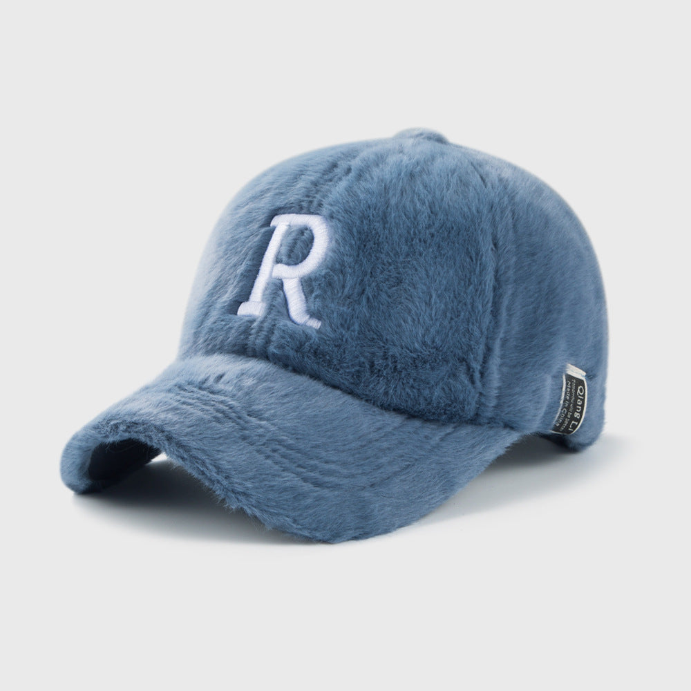 Cap With Letter R R Letter Embroidery Plush Cap – Taraiga