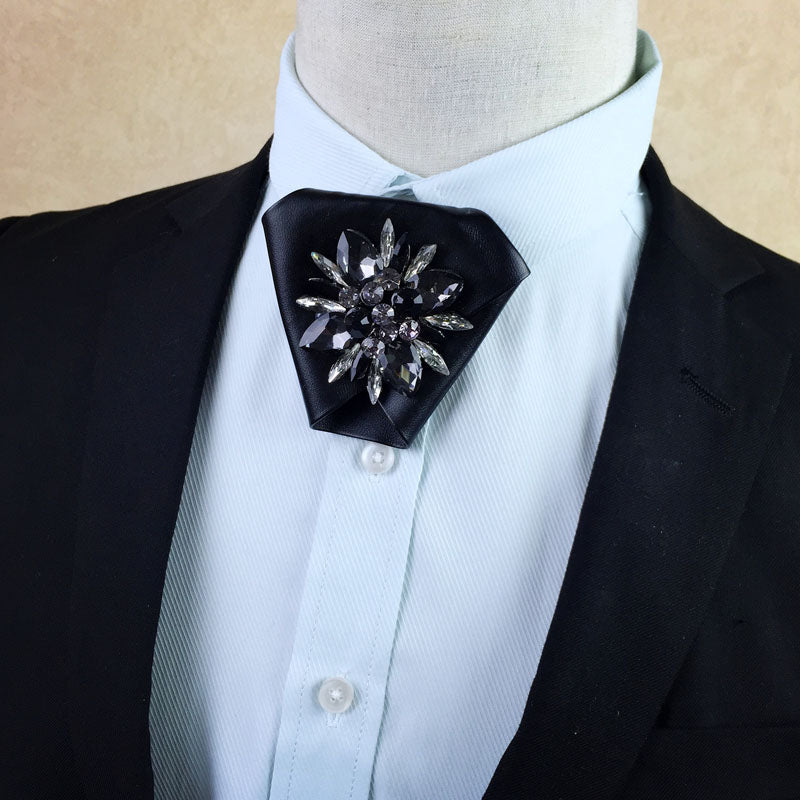 Metal And Rhinestone Decorated Diamond Shape Tie