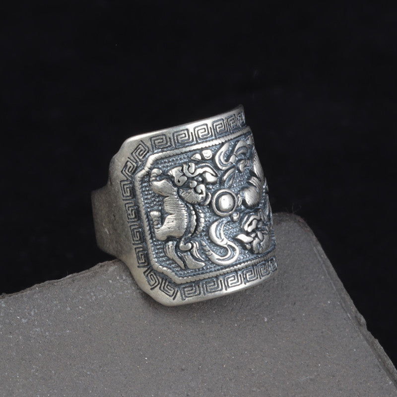 Cincin perak sterling bola geometris