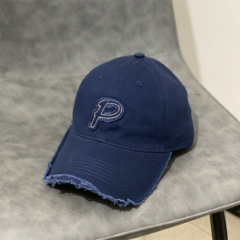P Letter Stitching Ripped Cap