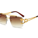 Double Beam Trimmed with Leopard Decoration Sunglasses