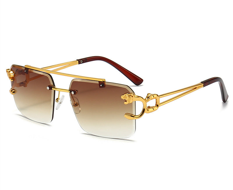 Double Beam Trimmed with Leopard Decoration Sunglasses