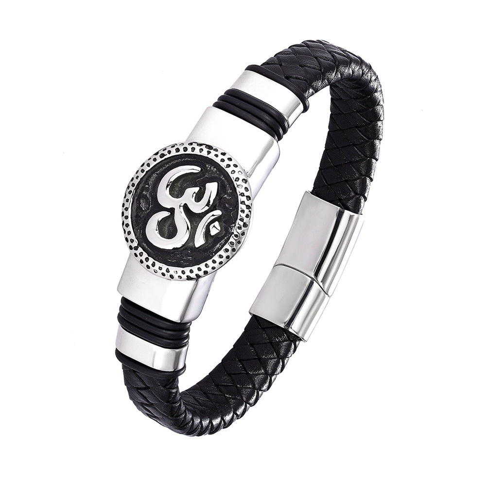 Bracelet en cuir tissé à boucle symbole