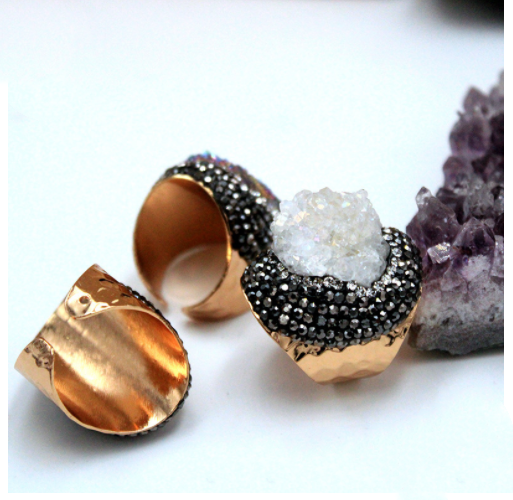 Colorful Agate Crystal Bud Stone Ring