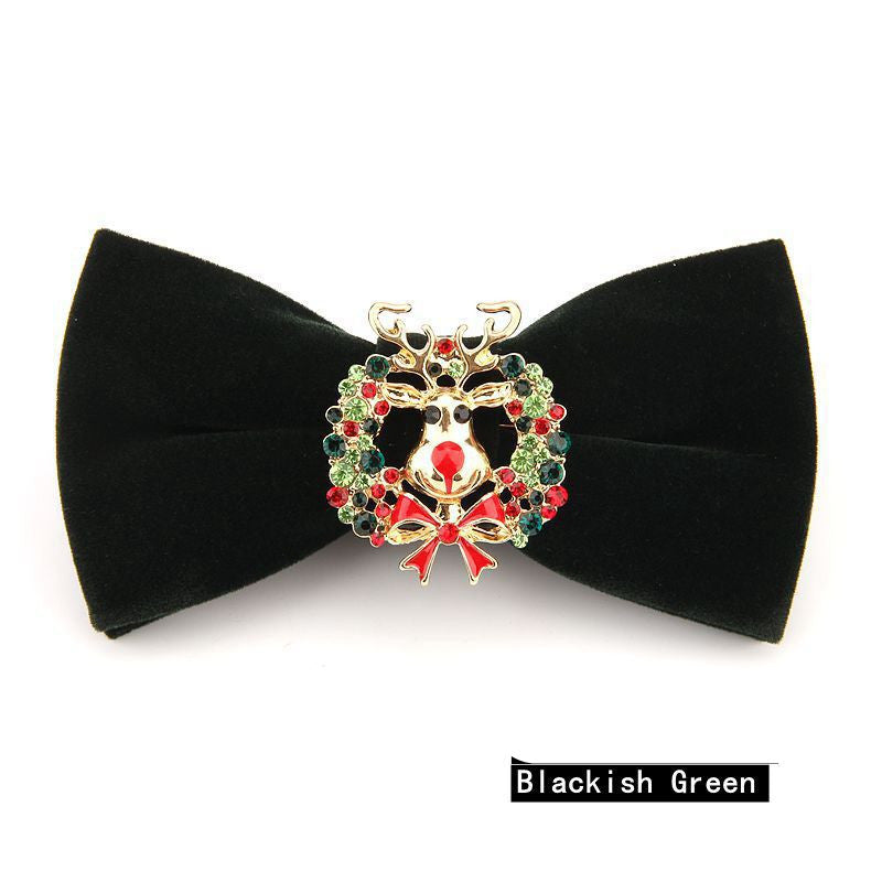 Christmas Rhinestone Alloy Deer Velvet Bow Tie